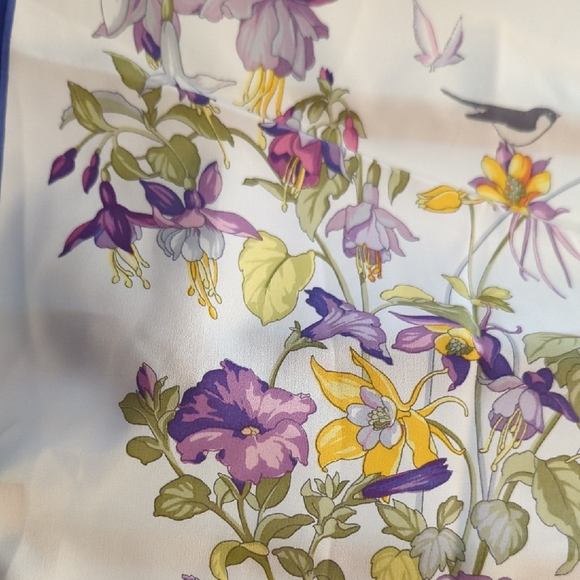 Silk Paris Floral and Bird Print Scarf - Picture 4 of 6
